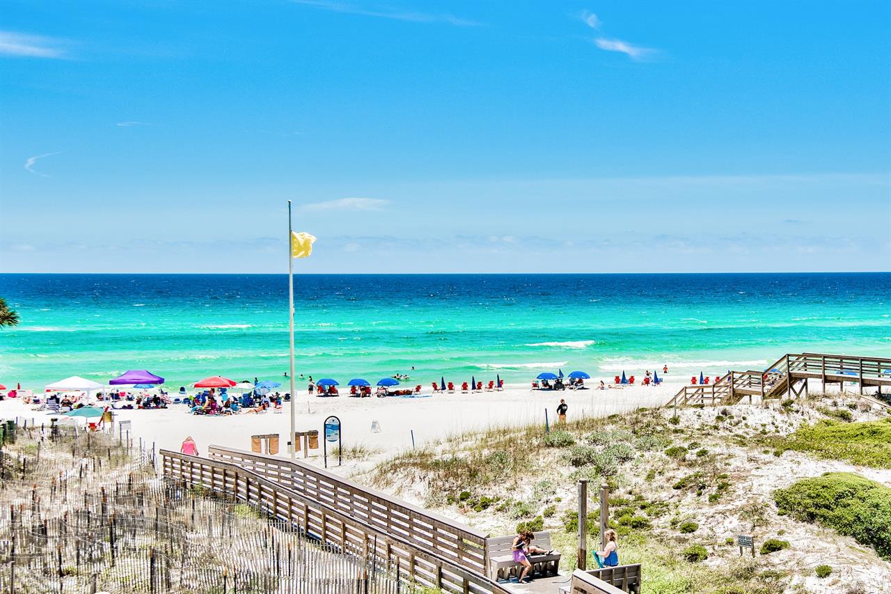 sunny day over looking the boardwalk, beach and ocean